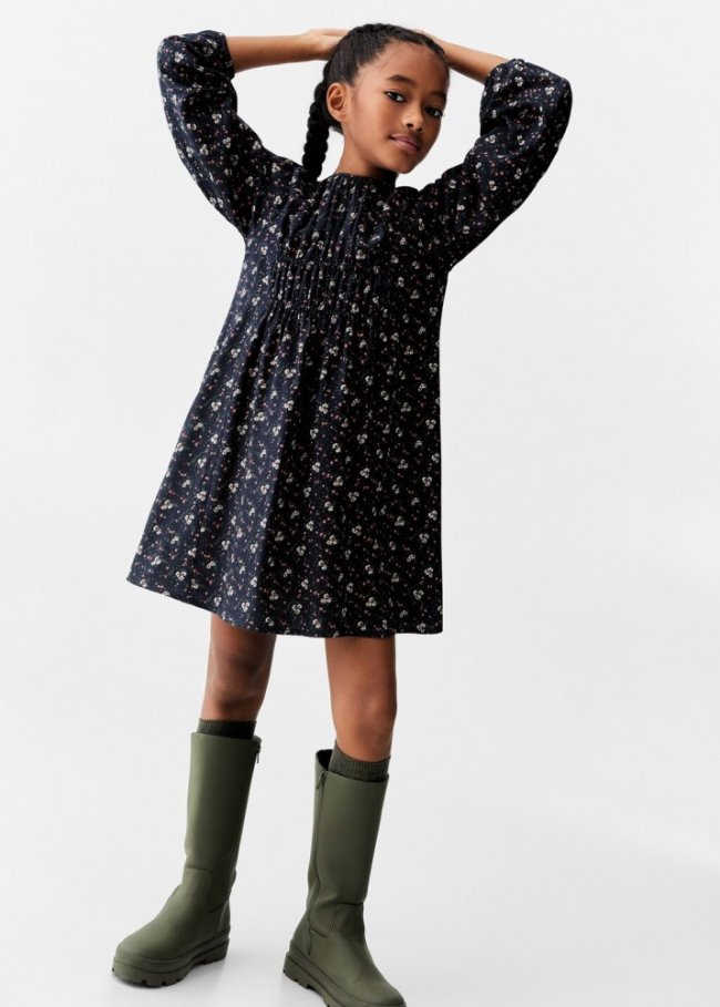 Mango Vestido estampado floral - Azul marino oscuro