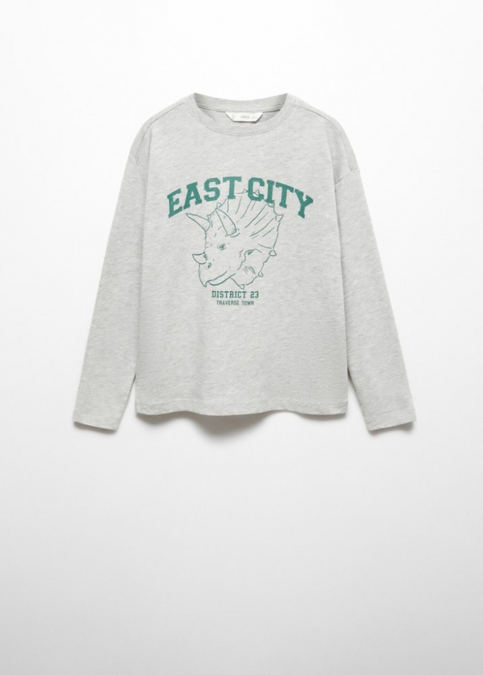 Mango Camiseta estampada algodón - Gris medio vigoré