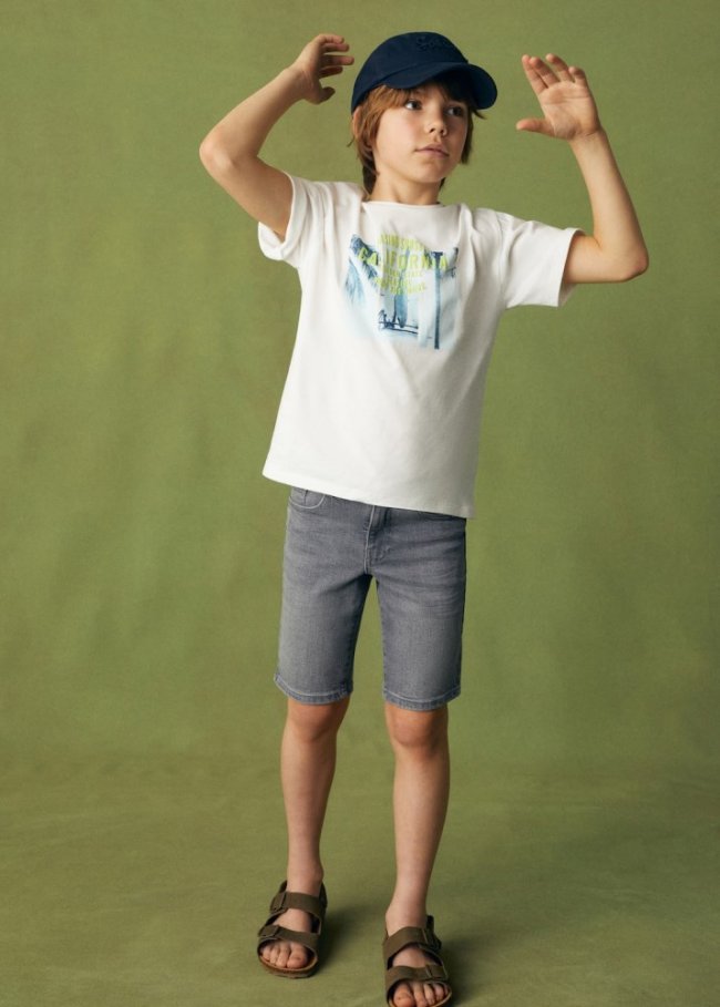 Mango Bermudas denim algodón - Gris