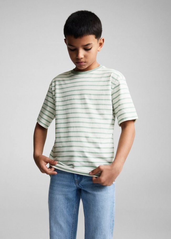 Mango Camiseta algodón rayas - Khaki