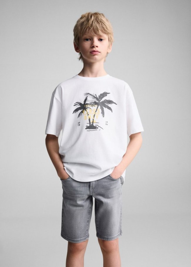 Mango Camiseta estampada algodón - Blanco roto