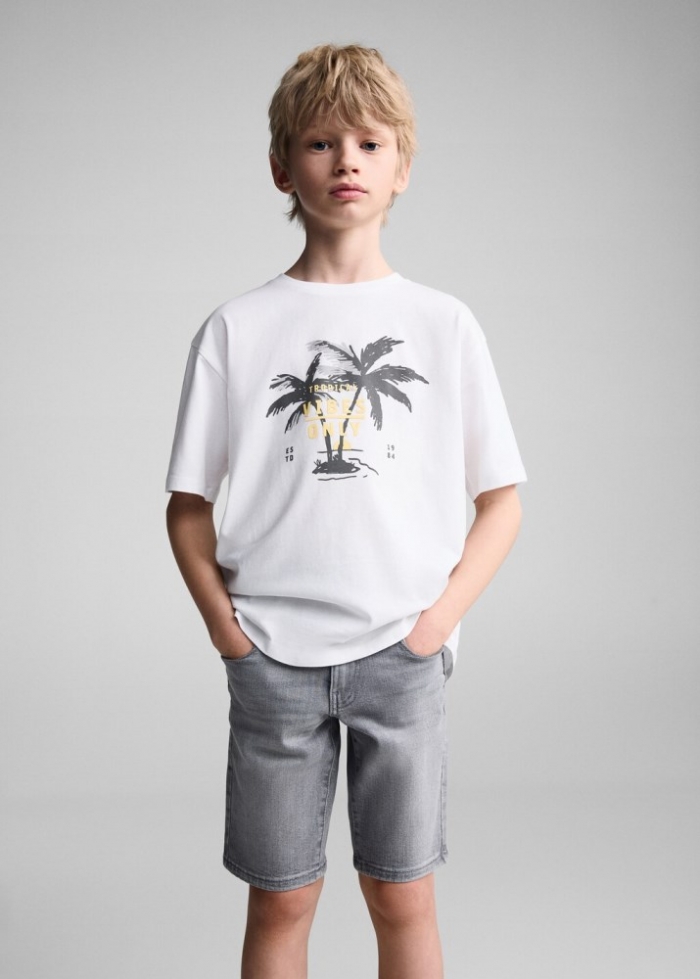 Mango Camiseta estampada algodón - Blanco roto