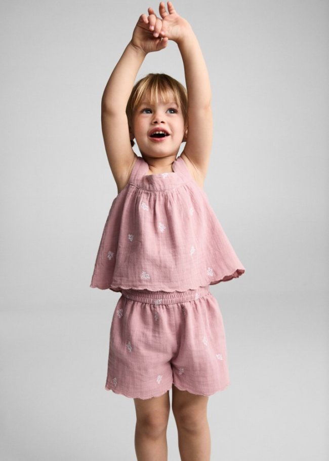 Mango Short algodón estampado - Rosa