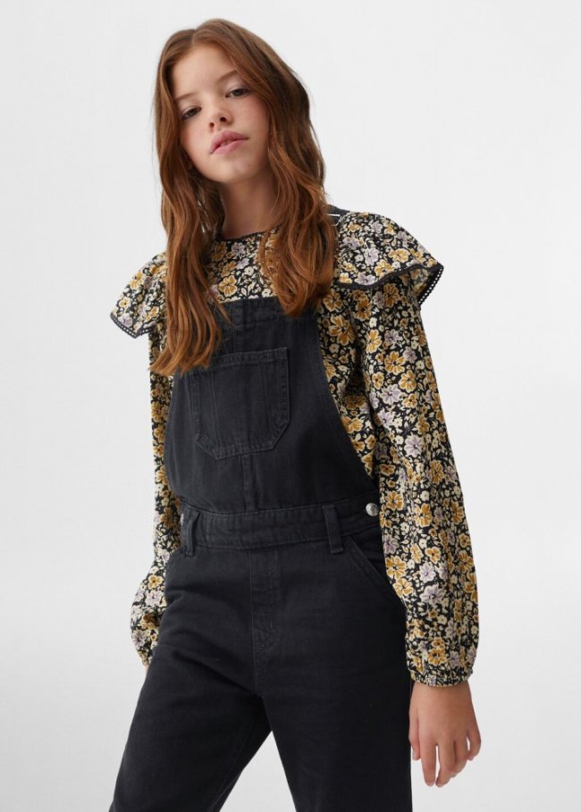 Mango Peto largo vaquero - Denim negro