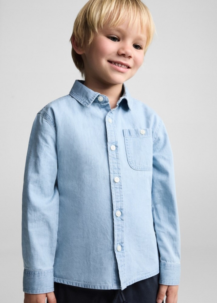 Mango Camisa denim algodón - Azul medio