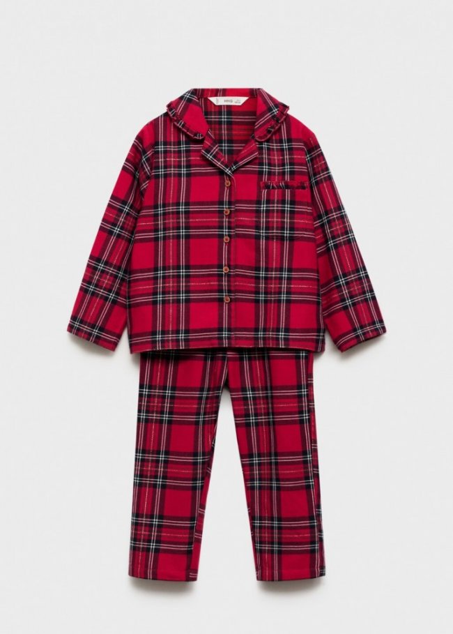 Mango Pijama dos piezas largo cuadros - Rojo