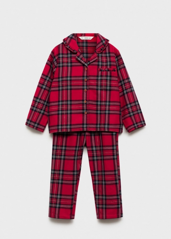 Mango Pijama dos piezas largo cuadros - Rojo