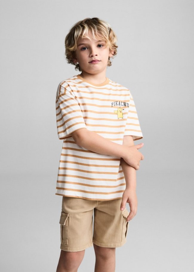 Mango Camiseta Pikachu Pokemón - Ocre