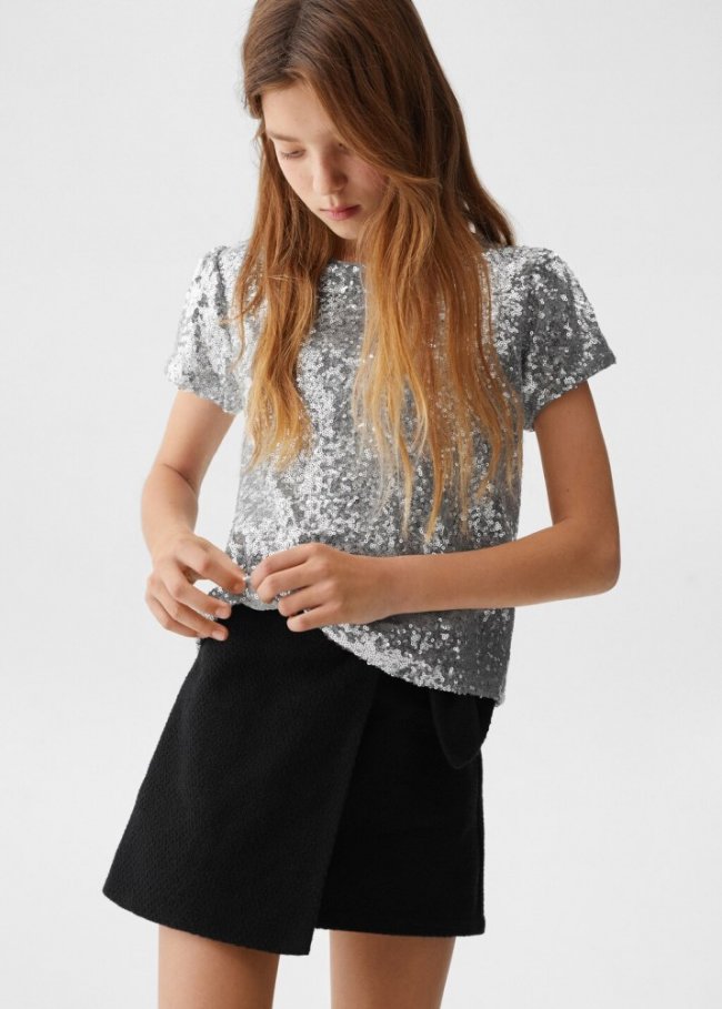 Mango Camiseta lentejuelas - Plata