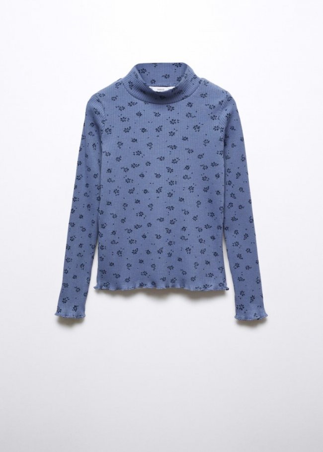 Mango Camiseta canalé cuello alto - Azul