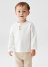 Mango Camiseta algodón manga larga - Blanco roto
