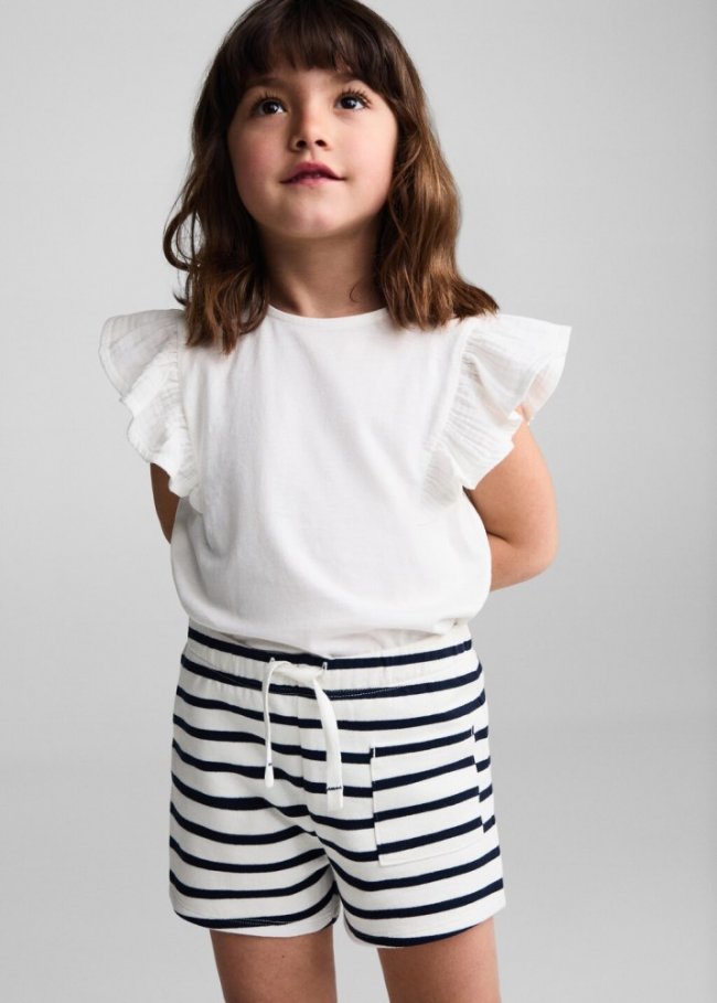 Mango Short estampado rayas - Blanco roto