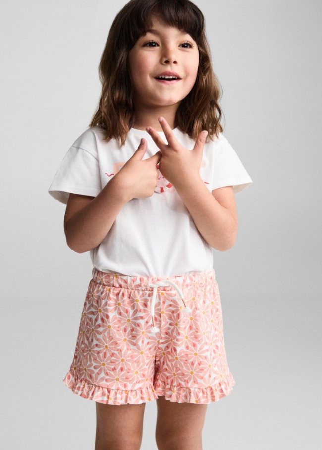 Mango Shorts algodón flores - Melocotón