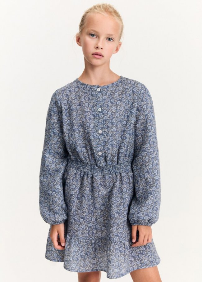 Mango Vestido floral botones - Azul