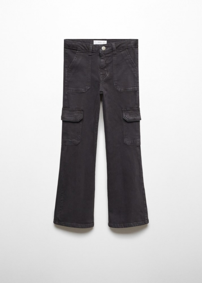 Mango Pantalon cargo flare - Gris antracita