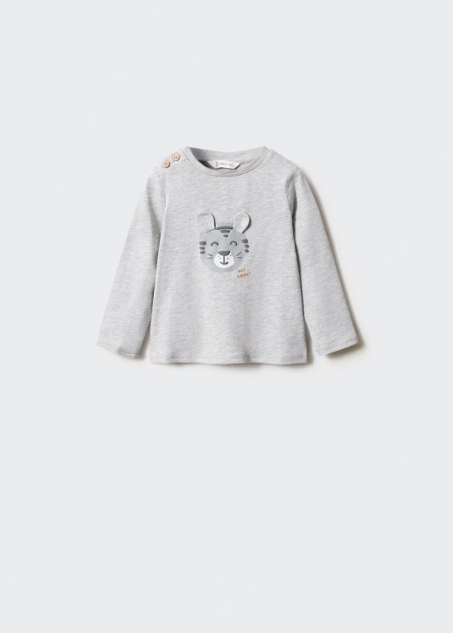 Mango Camiseta estampada algodón - Gris medio vigoré
