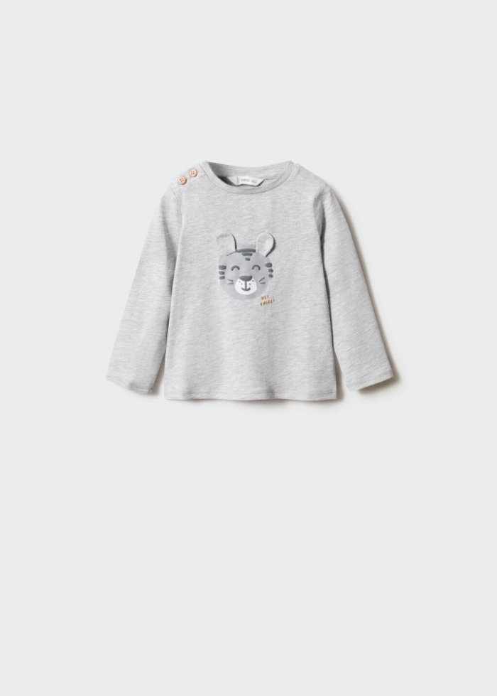 Mango Camiseta estampada algodón - Gris medio vigoré