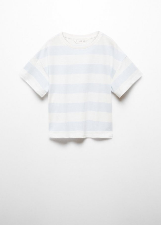 Mango Camiseta algodón rayas - Azul celeste