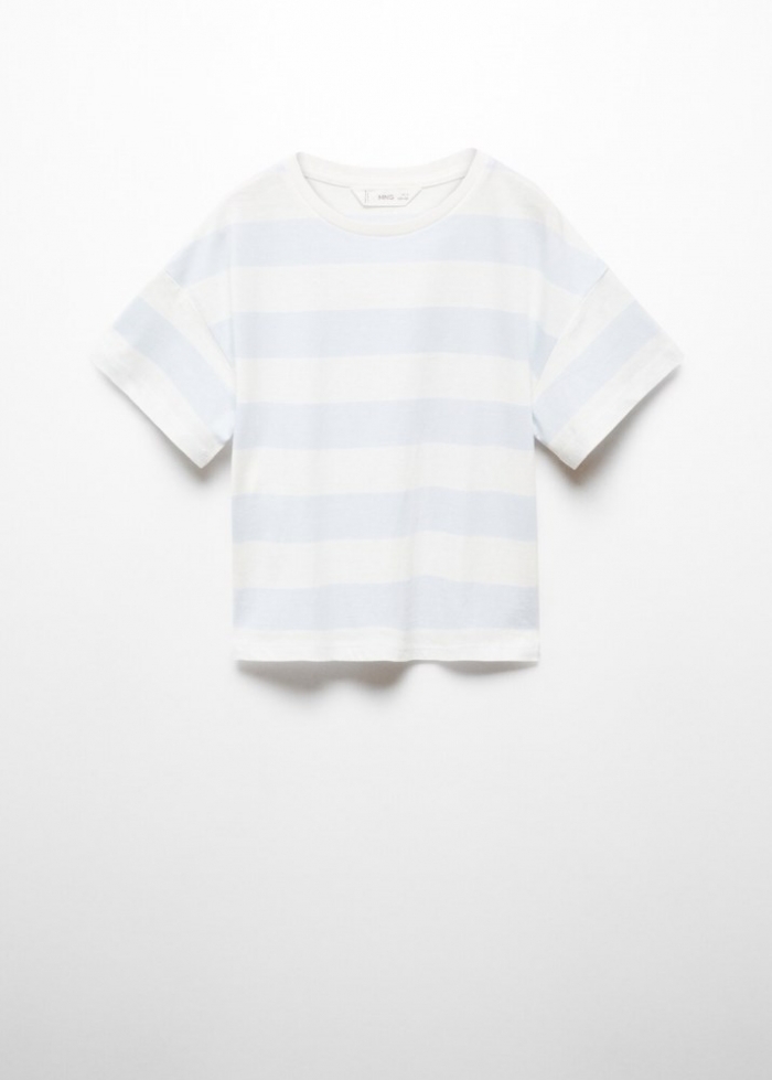 Mango Camiseta algodón rayas - Azul celeste