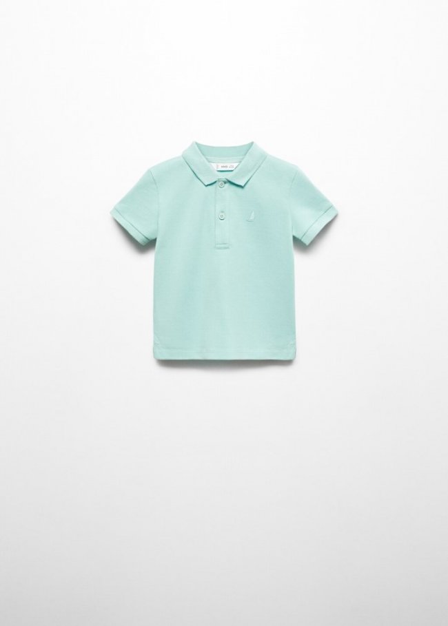 Mango Polo algodón textura - Turquesa