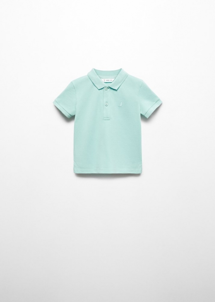 Mango Polo algodón textura - Turquesa