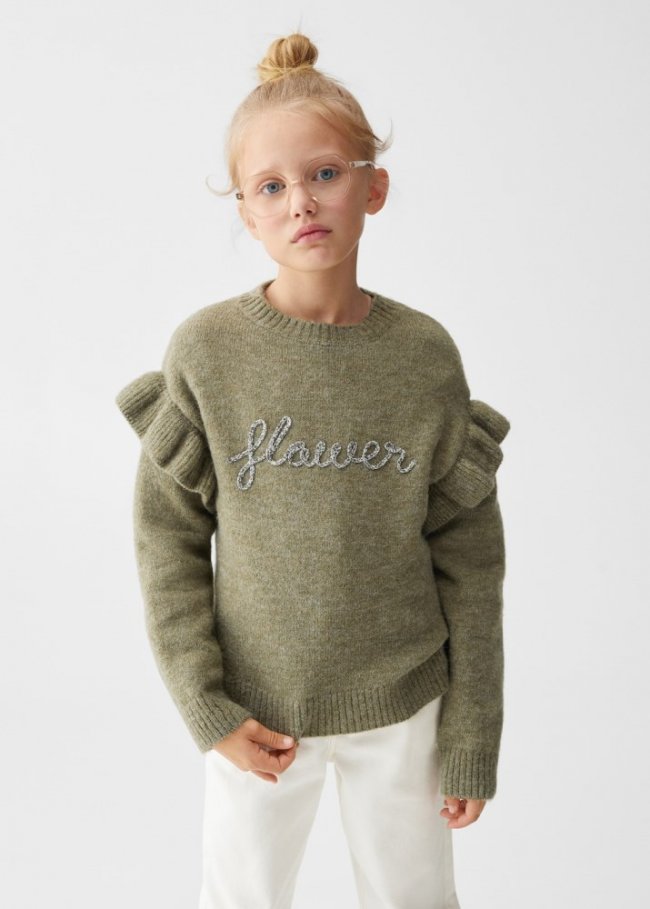 Mango Jersey mensaje bordado - Khaki