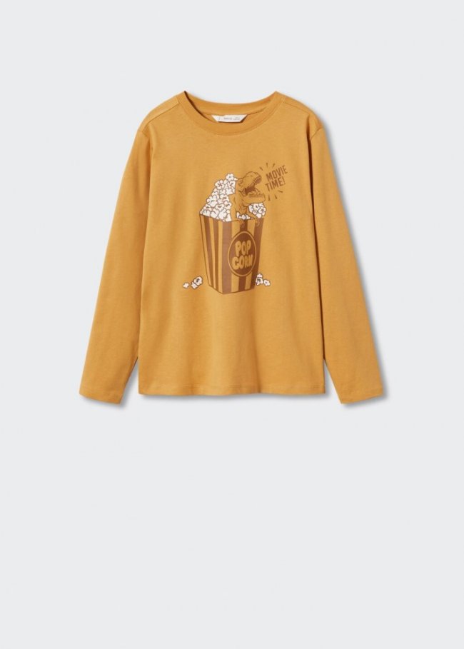 Mango Camiseta manga larga estampada - Mostaza