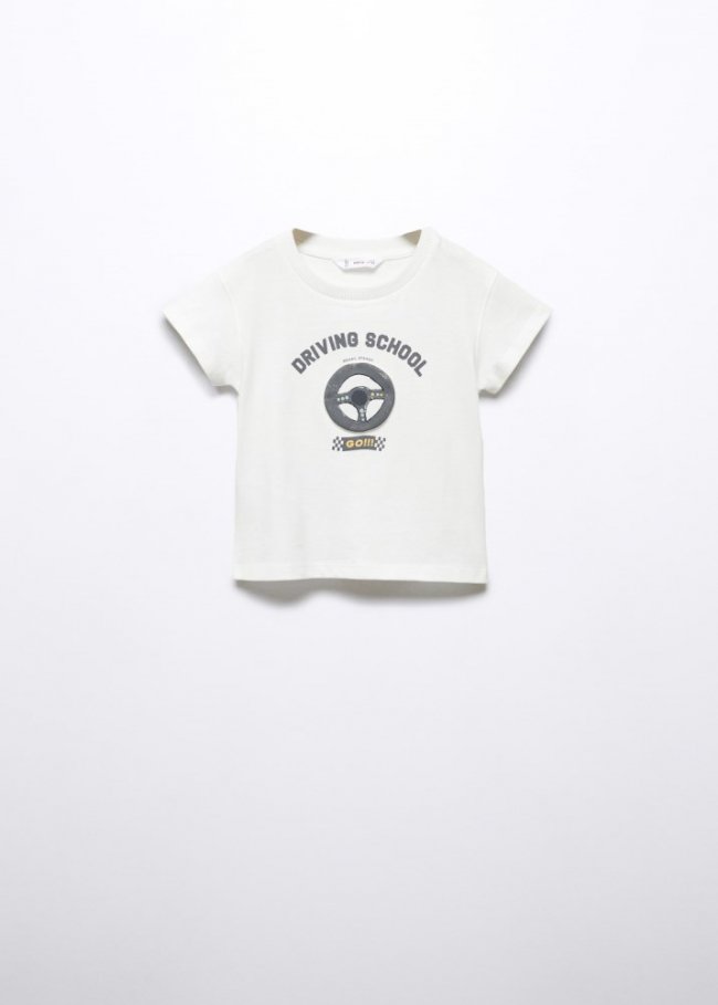 Mango Camiseta estampada algodón - Blanco roto