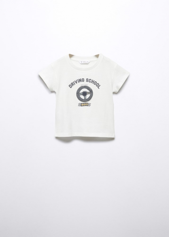 Mango Camiseta estampada algodón - Blanco roto