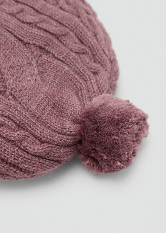 Mango Gorro punto trenzado pompón - Burdeos