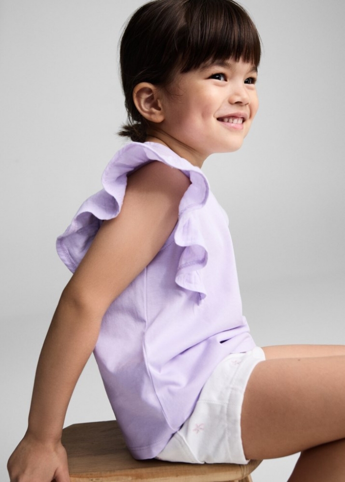 Mango Camiseta volantes manga corta - Morado claro/pastel