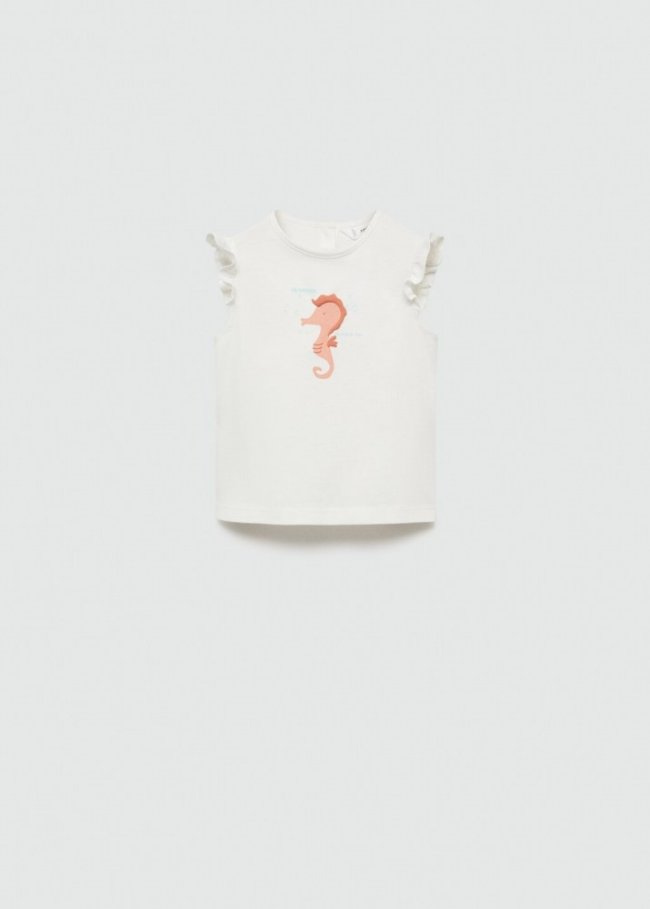 Mango Camiseta estampada volantes - Blanco roto