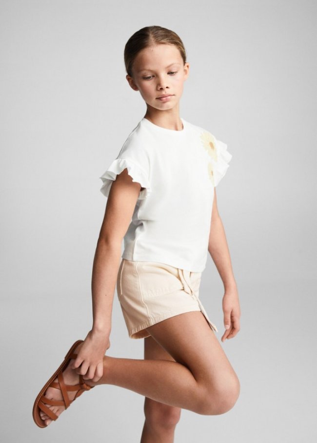 Mango Camiseta flores relieve - Blanco roto