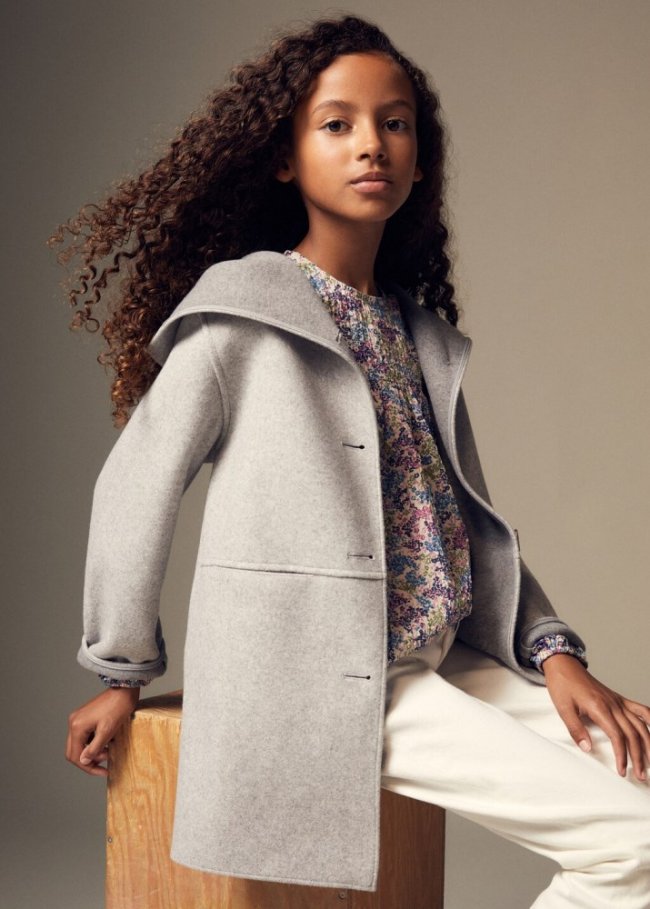 Mango Abrigo capucha botones - Gris