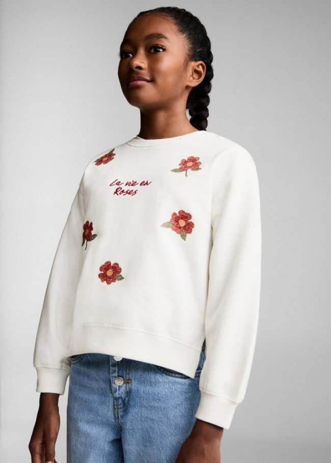 Mango Sudadera bordado floral - Blanco roto