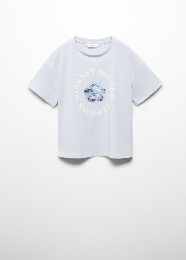Mango Camiseta estampada detalle relieve - Azul celeste