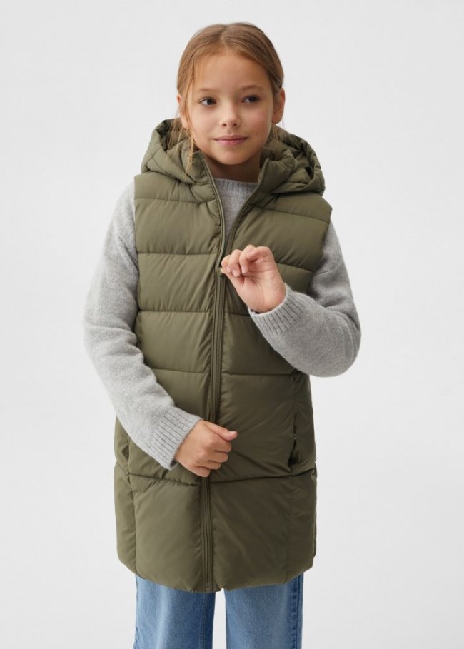 Mango Chaleco acolchado largo - Khaki
