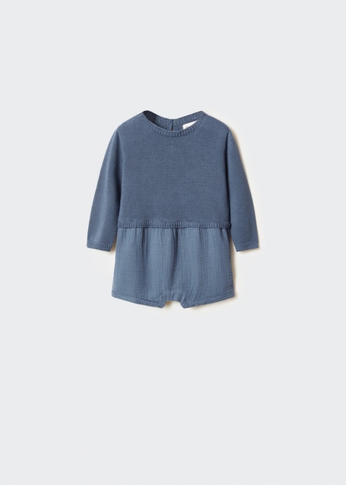 Mango Mono punto algodón - Azul petróleo