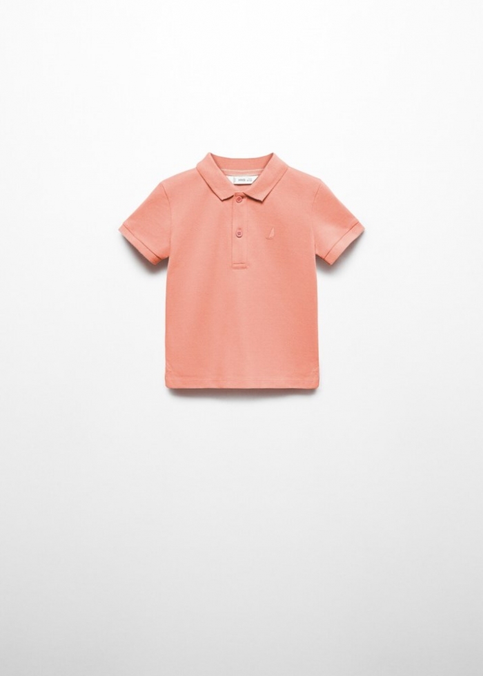 Mango Polo algodón textura - Rojo coral