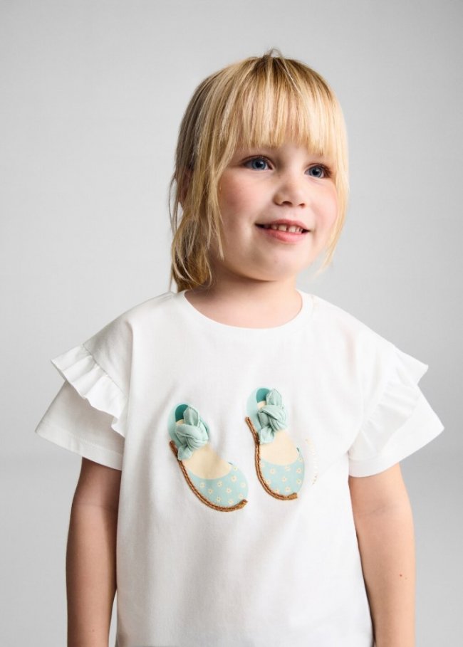 Mango Camiseta estampada detalle relieve - Blanco roto
