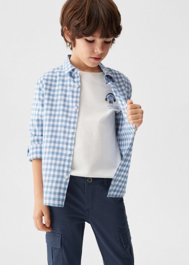Mango Camisa algodón cuadro vichy - Azul celeste