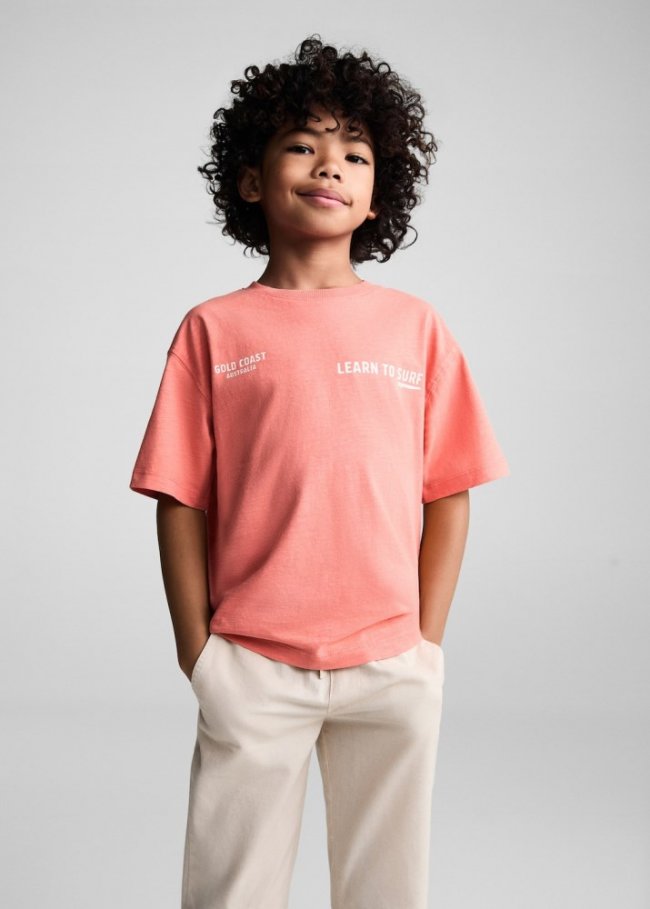 Mango Camiseta estampada algodón - Rojo coral