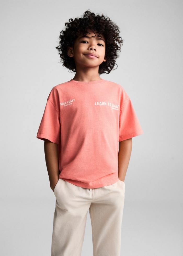 Mango Camiseta estampada algodón - Rojo coral
