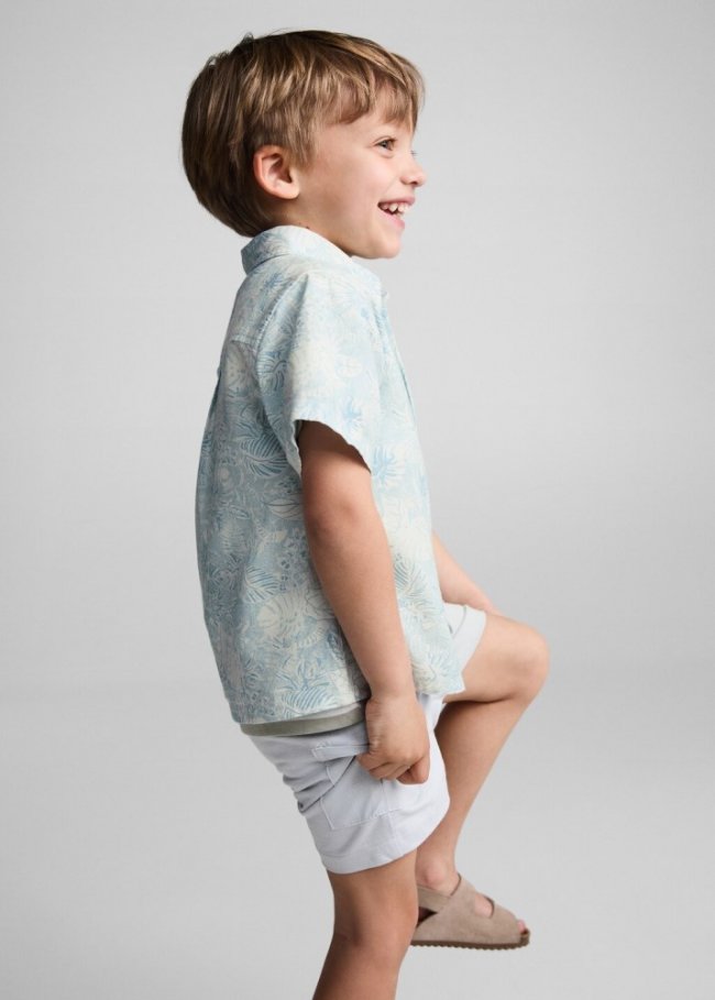 Mango Camisa manga corta estampada - Verde agua