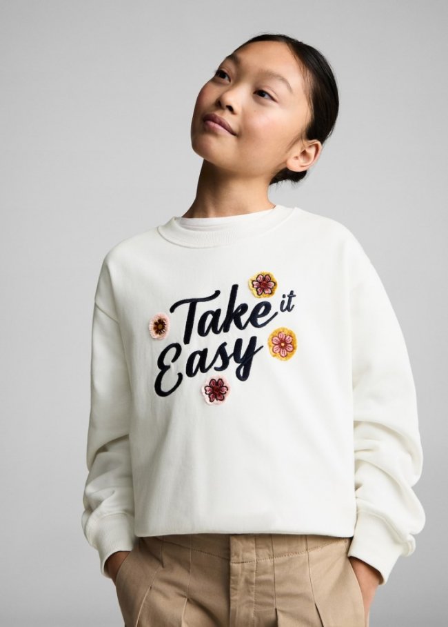 Mango Sudadera bordado floral - Blanco roto