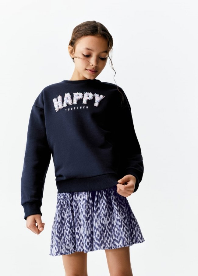 Mango Sudadera mensaje bordado - Azul marino oscuro