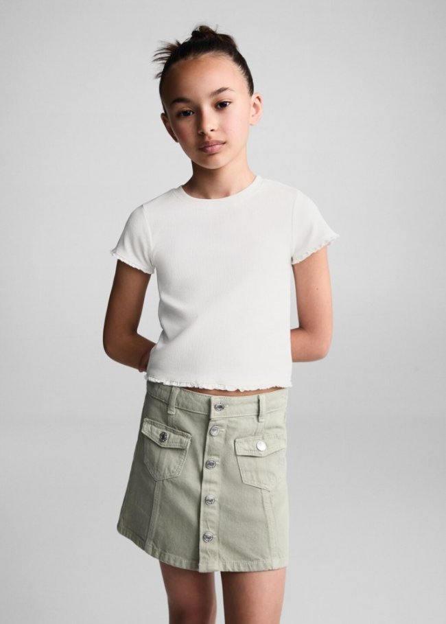 Mango Camiseta manga corta canalé - Blanco roto