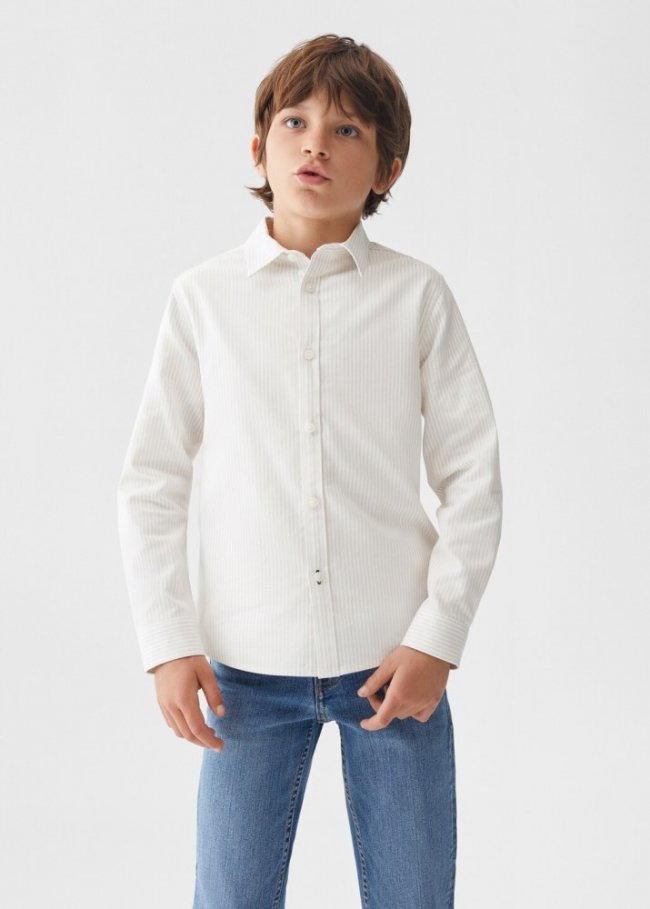 Mango Camisa vestir regular fit rayas - Beige