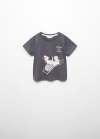 Mango Camiseta estampada algodón - Gris antracita