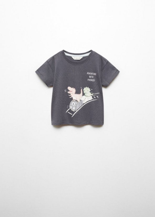 Mango Camiseta estampada algodón - Gris antracita